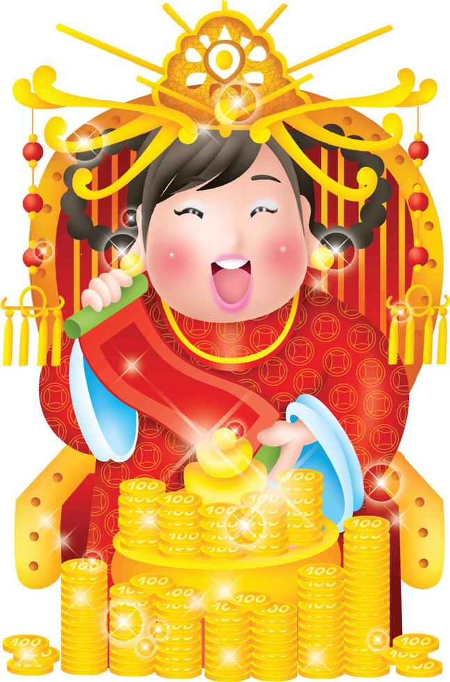 chinees meisje geld rijkdom vector cartoon clipart