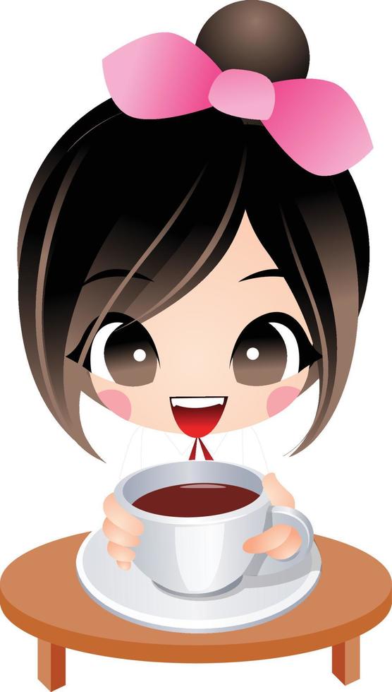 meisje koffie drinken vector cartoon clipart kawaii