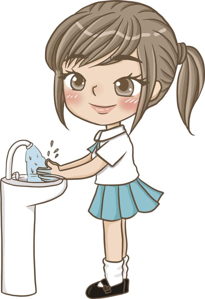 meisje handen wassen vector cartoon clipart