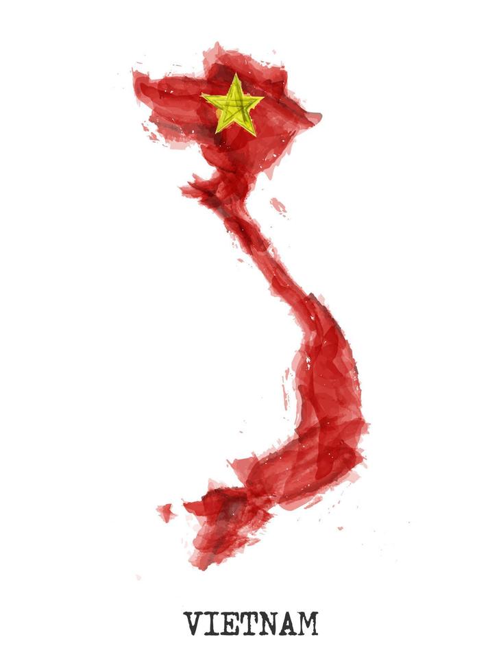 Vietnam kaart en vlag aquarel schilderij ontwerp. realistische tekening land vorm. witte geïsoleerde achtergrond. vector. vector