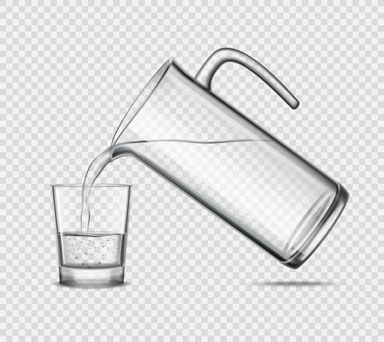 Gieten van water in glas op transparante achtergrond vector