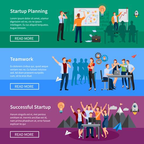 Startup People Flat Banners Set vector