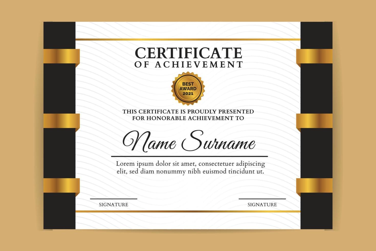 eenvoudig modern gouden certificaat van prestatiesjabloon. vector