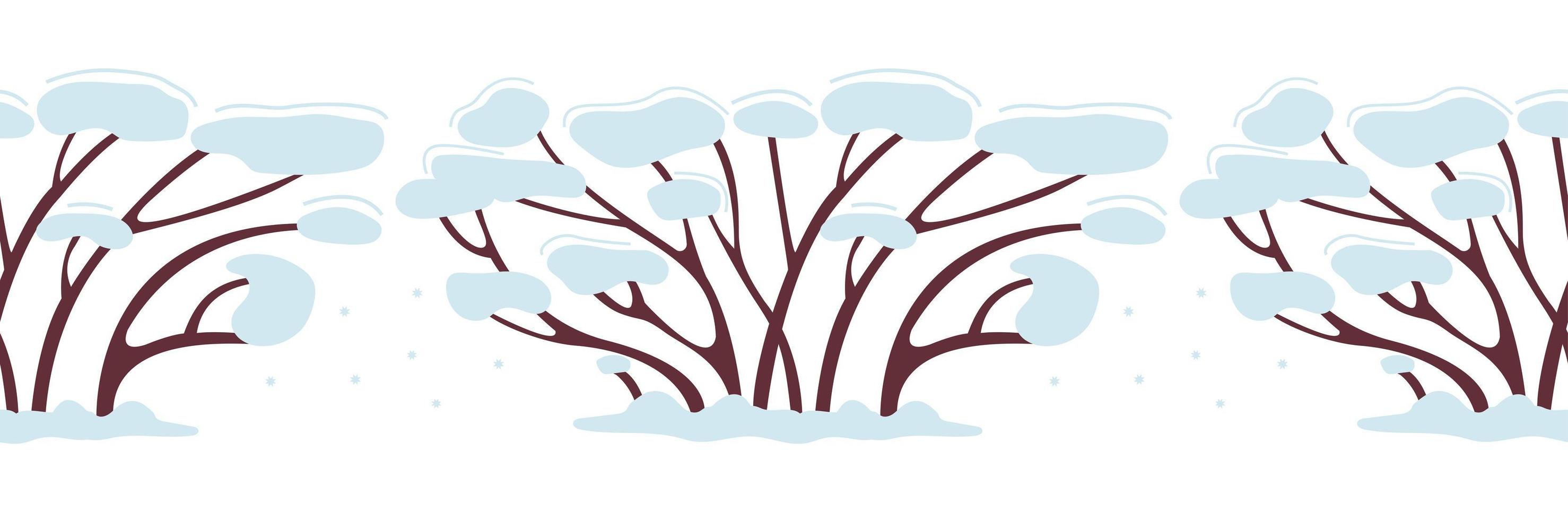 winter naadloze patroon boom of struik in de sneeuw. het groeit in de winter. decor voor nieuwjaarsontwerp. plakband ontwerp. eenvoudige vectorillustratie in vlakke stijl geïsoleerd op een witte achtergrond vector