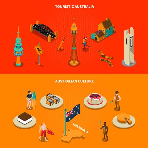Australische toeristische attracties 2 isometrische spandoeken vector