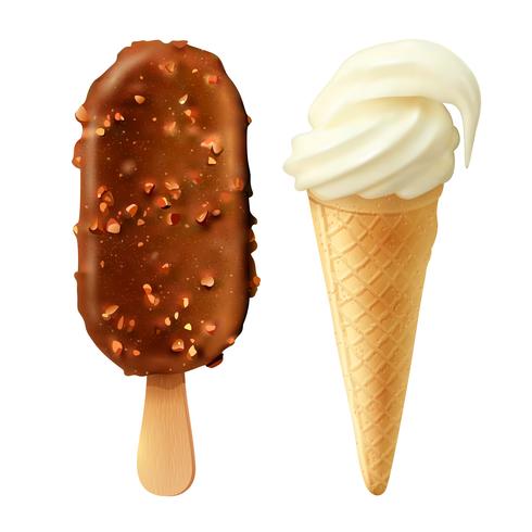 Food 2 Ice Creams Realistic Set vector