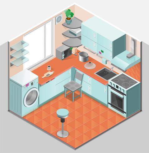 Keuken interieur isometrische sjabloon vector