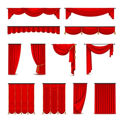 Luxe rode gordijnen Draperies realistische set vector