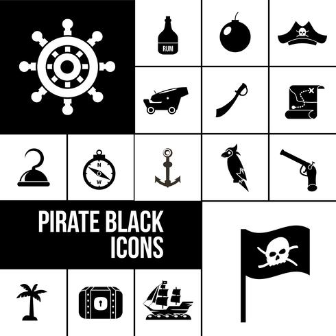 Piraten pictogrammen zwarte set vector