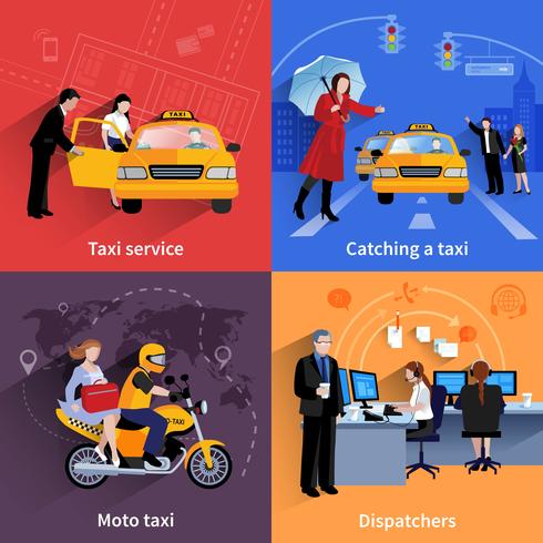 taxi service 2x2 banners set vector