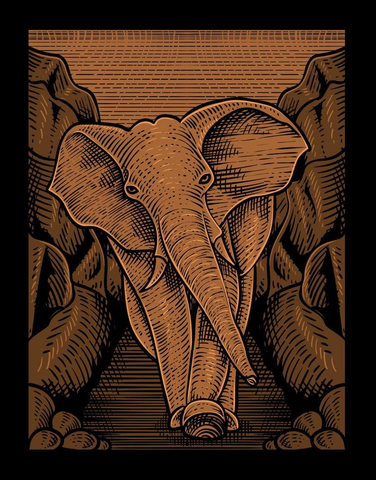illustratie vintage olifant met gravure stijl vector