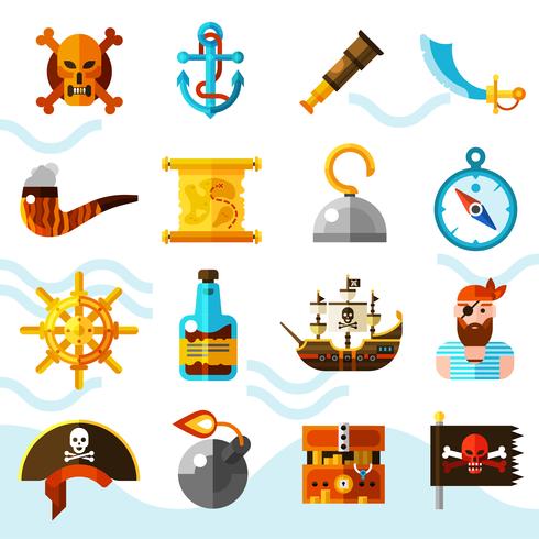 Piraten kleuren Icons Set vector
