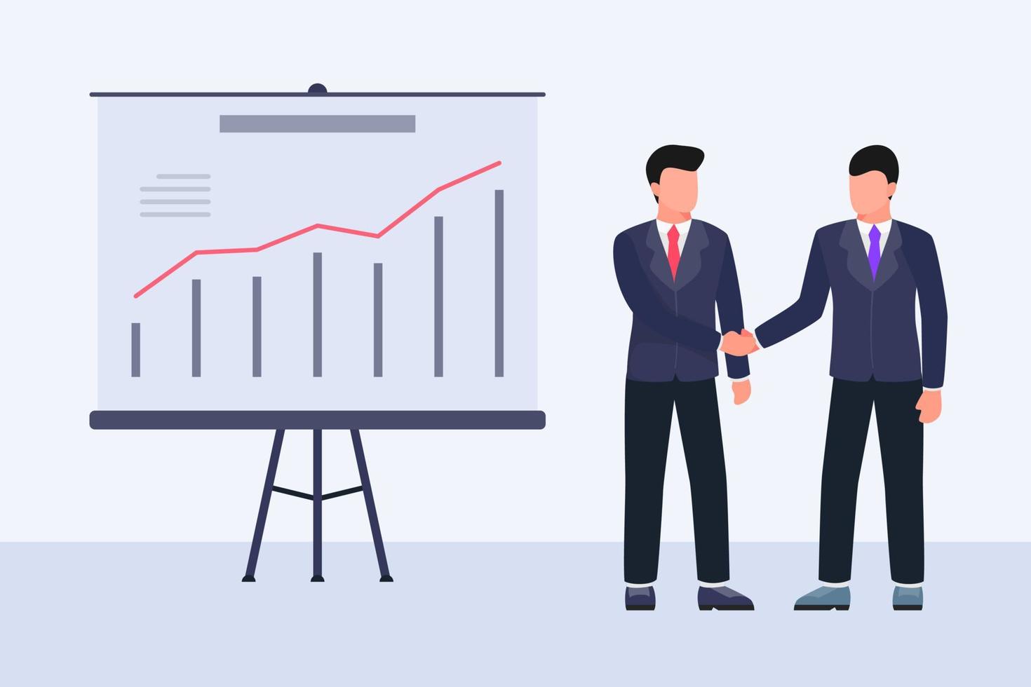 zakelijke deal overeenkomst handshake concept met twee zakenman en grafiek en grafiek vector
