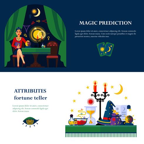 Fortune Teller Attributes 2 Flat Banners vector