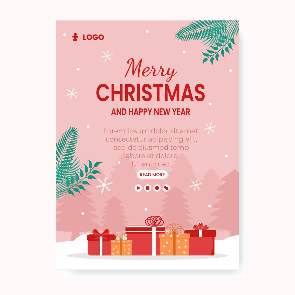 vrolijke kerstdag poster sjabloon platte ontwerp illustratie bewerkbaar van vierkante achtergrond geschikt voor sociale media, kaart, groeten en web internet advertenties vector