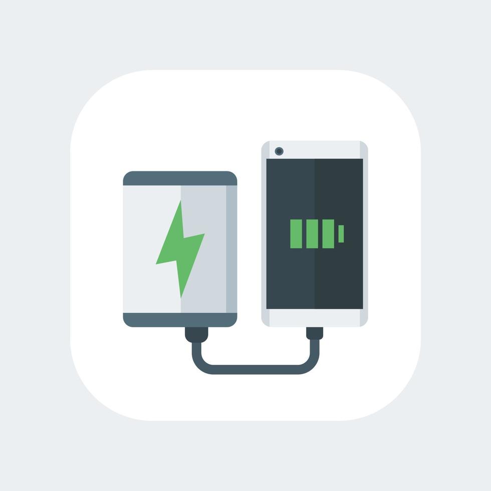 powerbank opladen smartphone plat pictogram, draagbare oplader vector