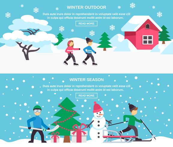 Winterseizoen 2 platte Banners Set vector