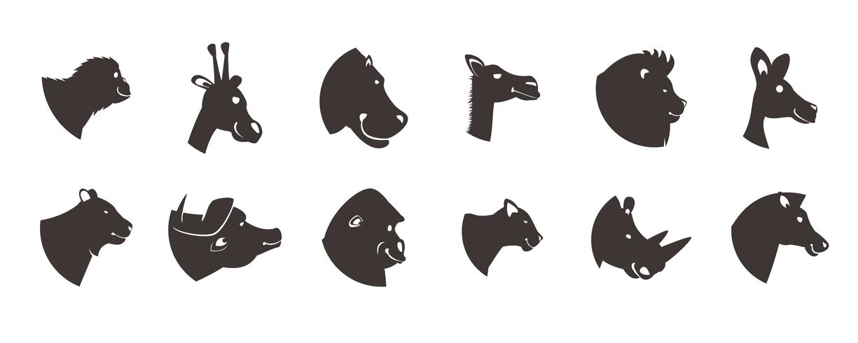 dier hoofden silhouet ingesteld vector