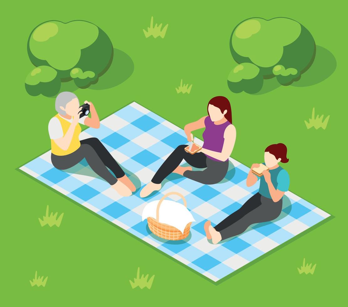 familie picknick gekleurde achtergrond vector