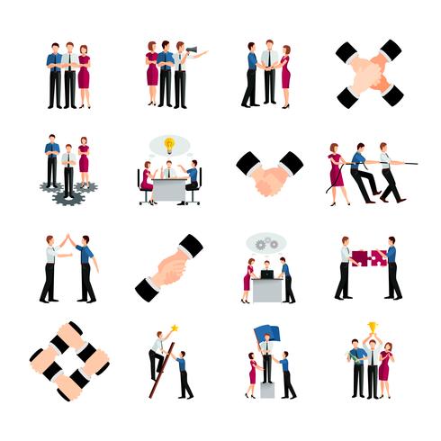 Egale kleur Teamwork Icons Set vector