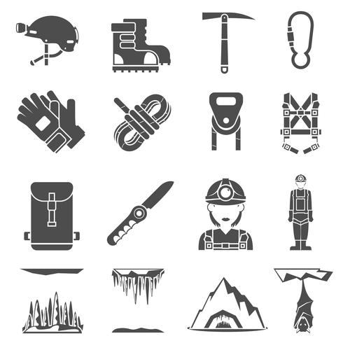 Speleologie Black Icons Set vector