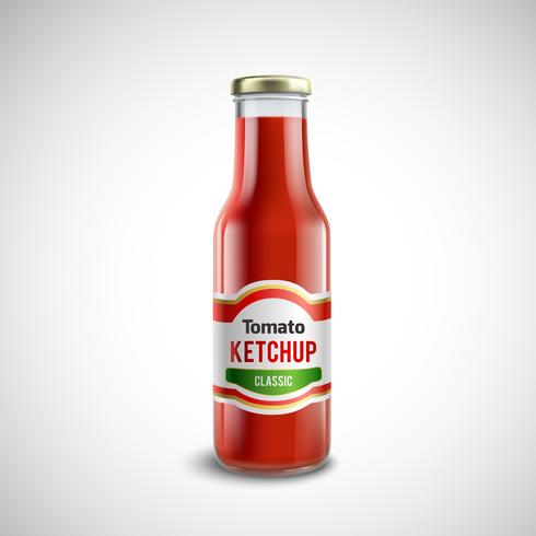Ketchup glazen fles in realistische stijl vector