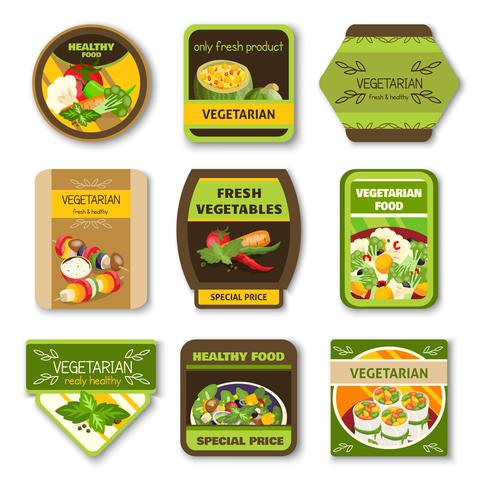 Vegetarisch eten Kleurrijke emblemen vector