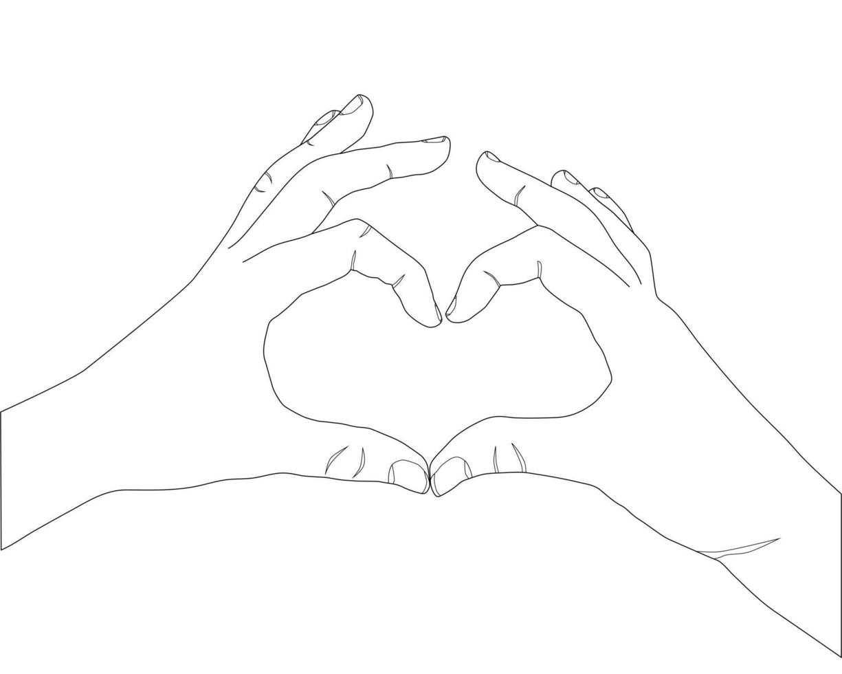 handen die het gebaar van de hartvorm tonen. hand getekende lijn kunst vectorillustratie. schetsen. vector illustratie