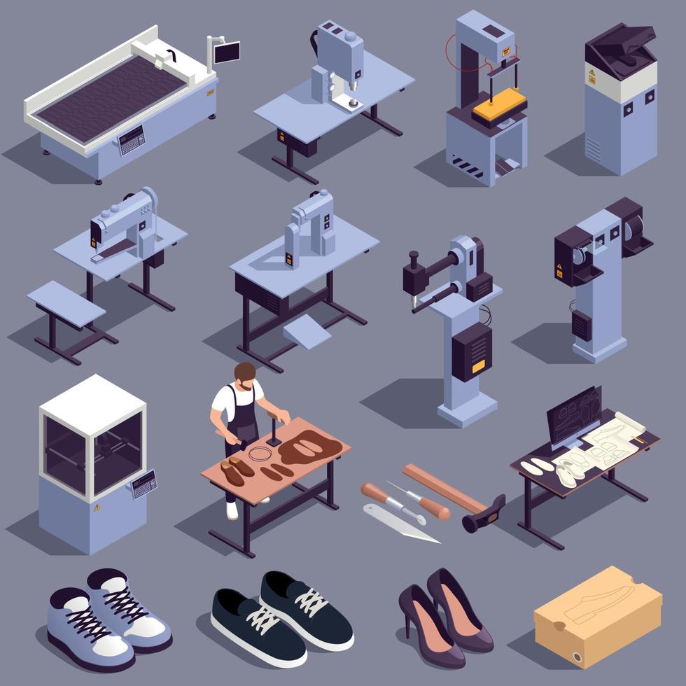 schoenen productie iconen set vector