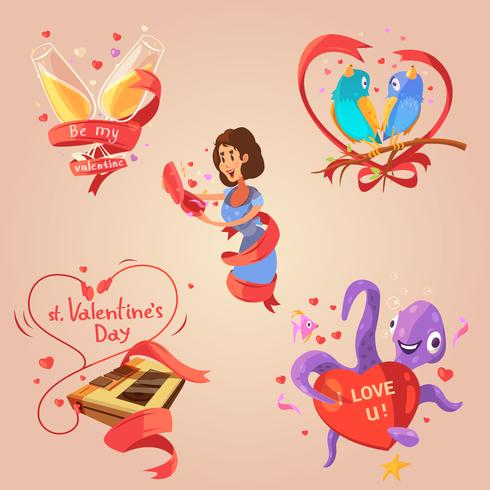 Valentine dag retro cartoon set vector