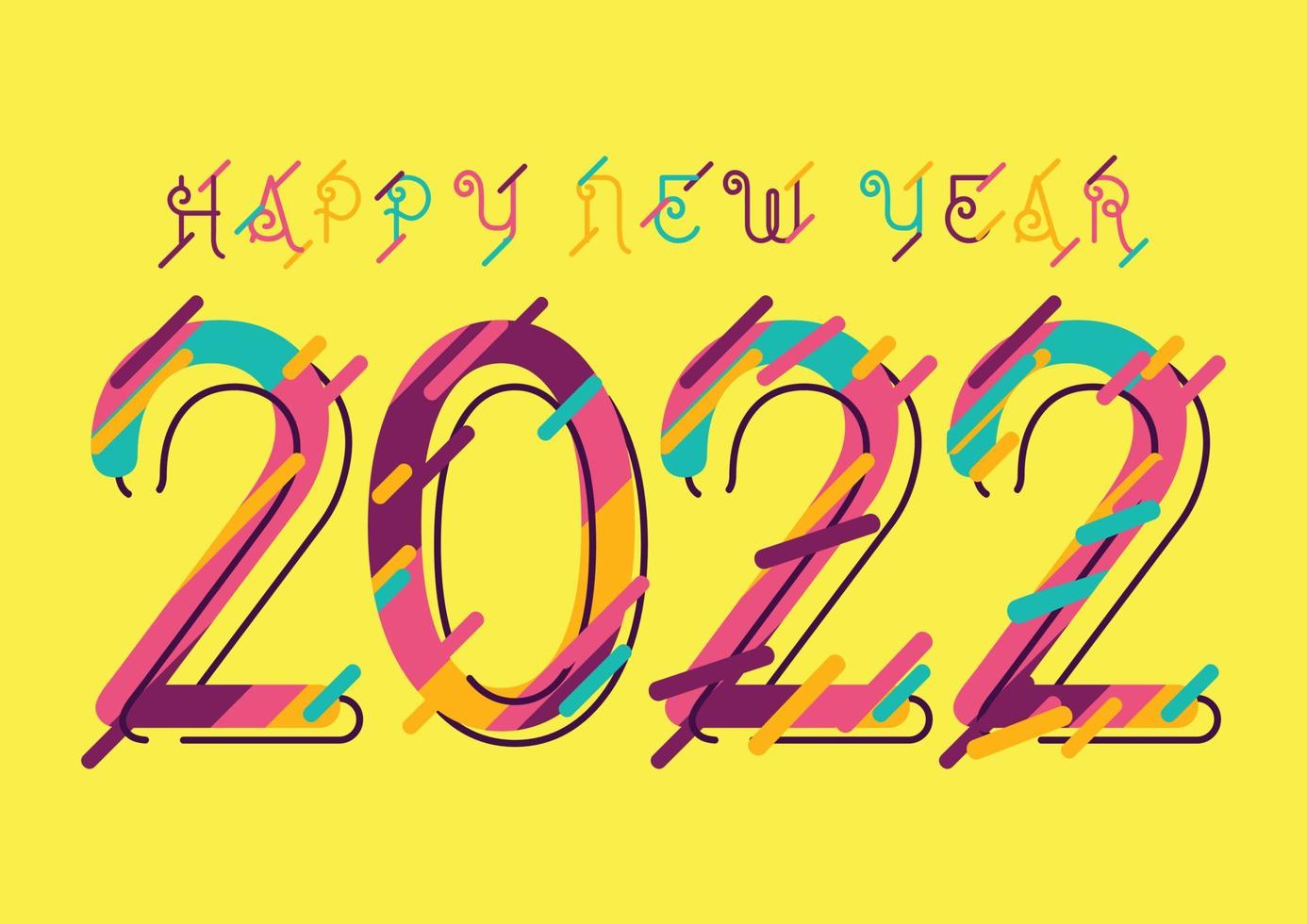 gelukkig nieuwjaar 2022 wenskaart met vloeiende papier gesneden vormen achtergrond. roze blauw geel snijwerk vector. 2022 kalligrafische nummers gesneden van origamipapier en gelukkig nieuwjaar tekst vectorontwerp vector