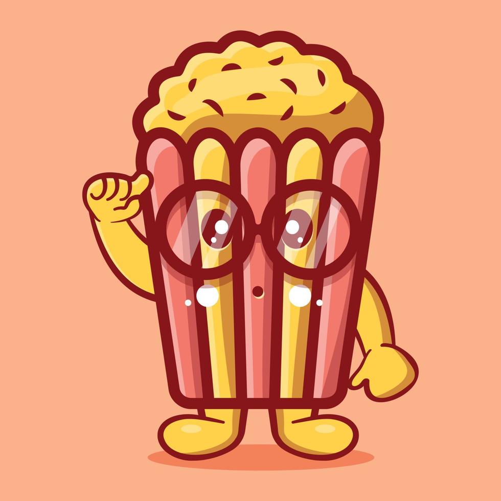 geniale popcorn mascotte geïsoleerde cartoon in vlakke stijl vector