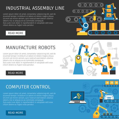 Industriële assemblagelijn Flat Banners Set vector