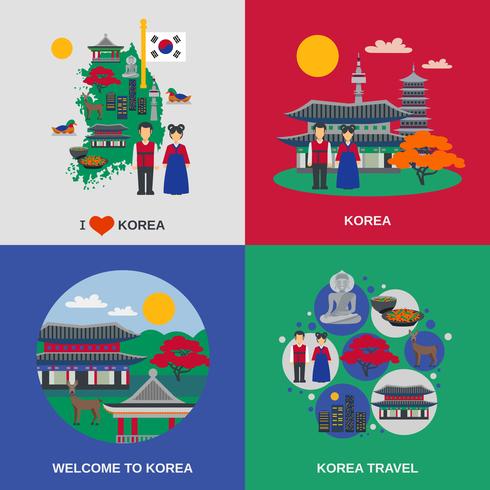 Korean Culture Flat 4 Icons Square vector