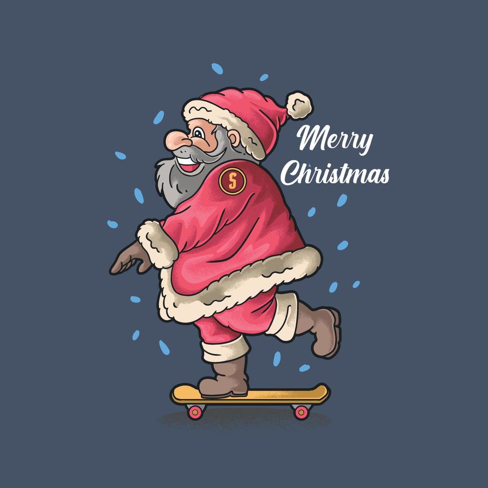 schattige kerstman met skateboardconcept vector
