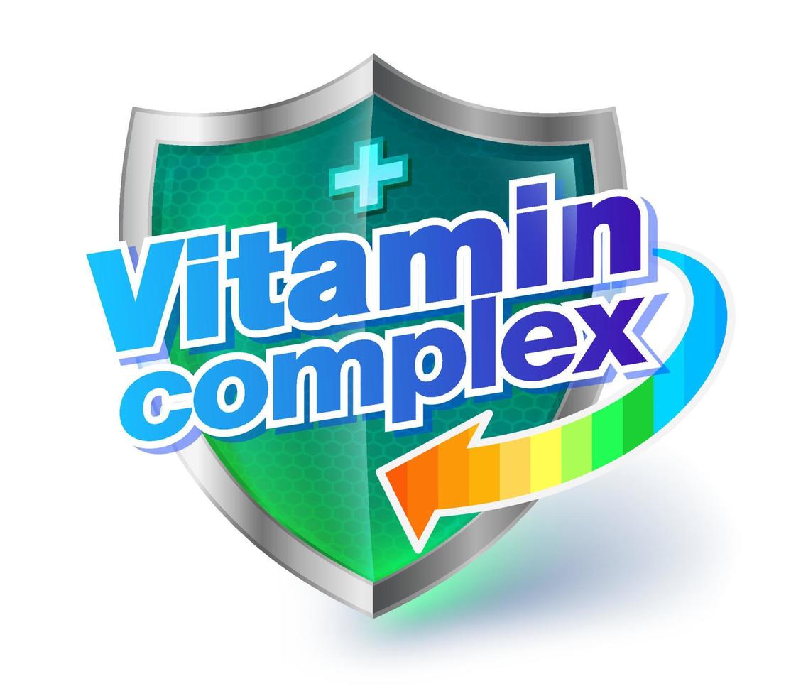 gezondheidsschild vitamine complex concept met ambergroen transparant kristallen schild. gebruikt voor branding van verpakkingen en gezonde producten. vector