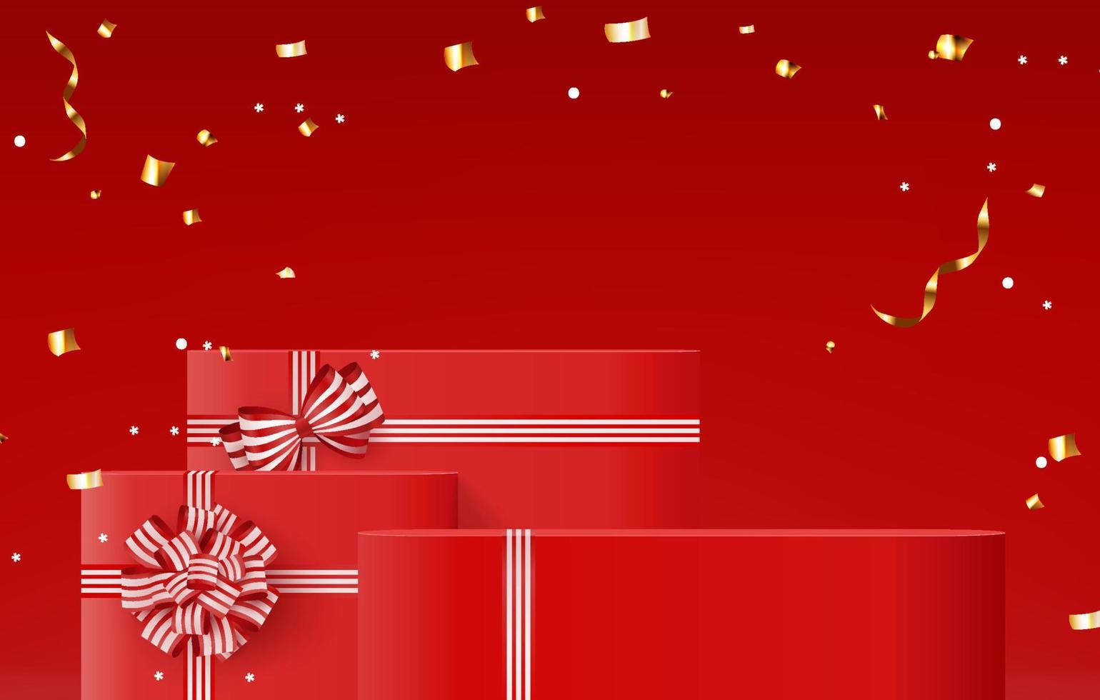 3d achtergrondgiftdoos met rood boogvertoningsproduct voor Kerstmis. product display achtergrond vector 3D-rendering met minimale podium studio. sta voor cosmetica op rode geschenkdoos op nieuwjaarsdag