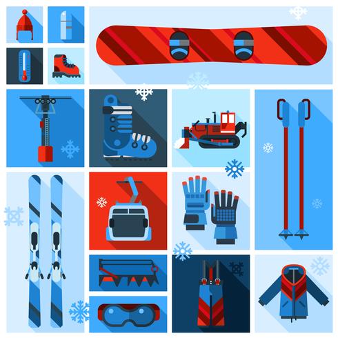 Skiën apparatuur Icons Set vector