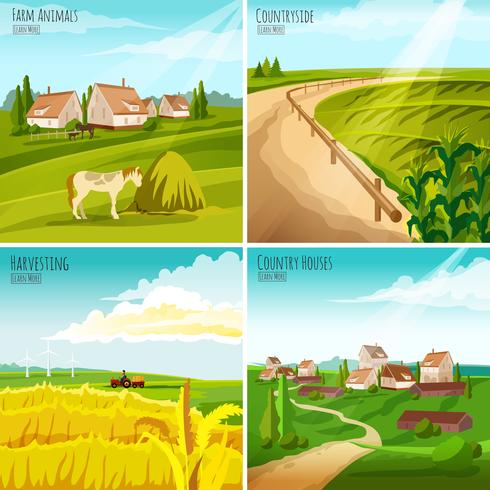Countryside 4 Flat Pictograms Square Composition vector