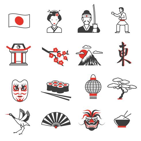 Japan rood zwart Icons Set vector