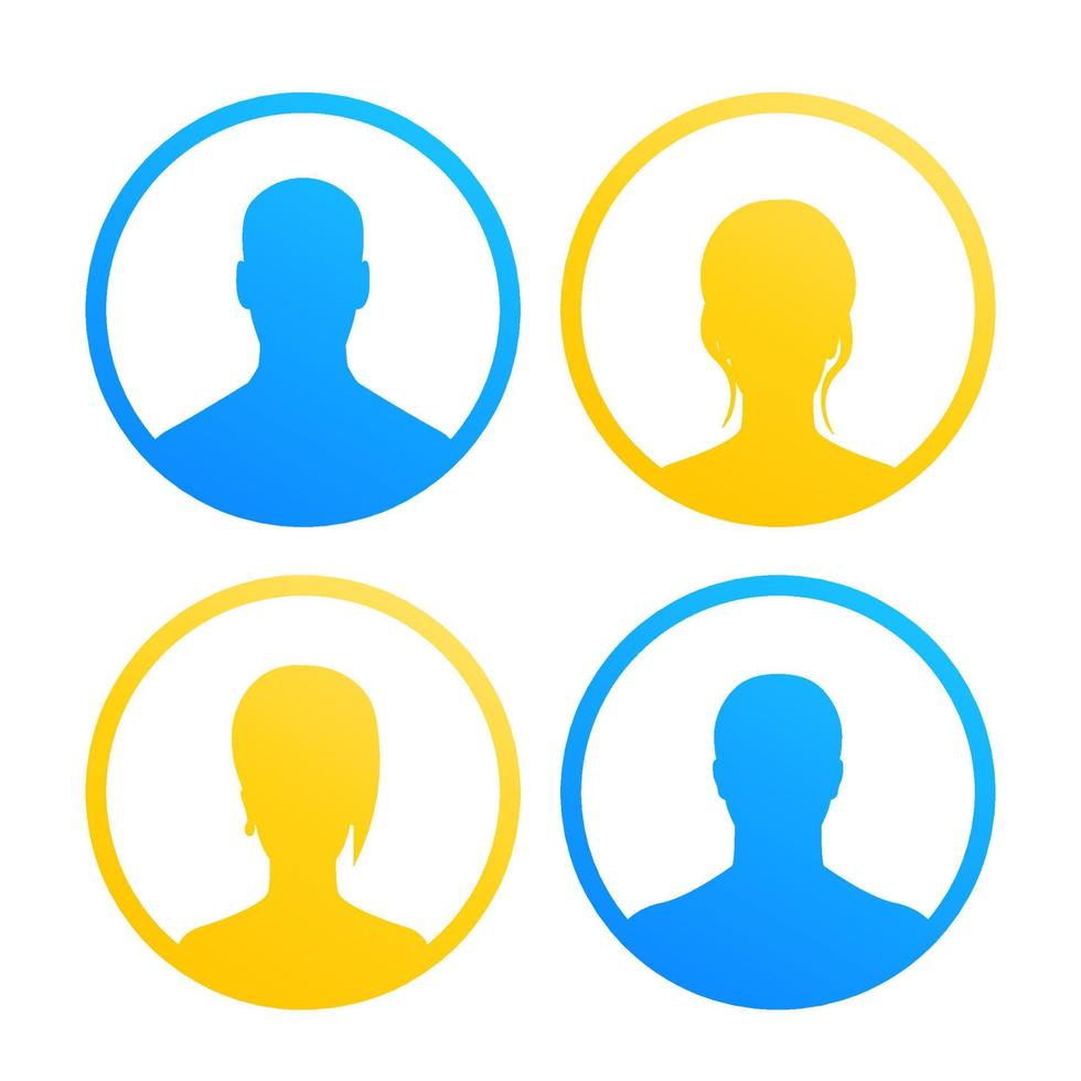 4 avatars-pictogrammen voor het web in geel en blauw op wit, vectorillustratie vector