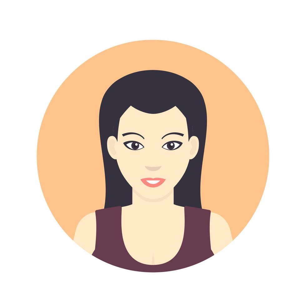 avatar pictogram, meisje, vrouw in vlakke stijl op wit, vectorillustratie vector