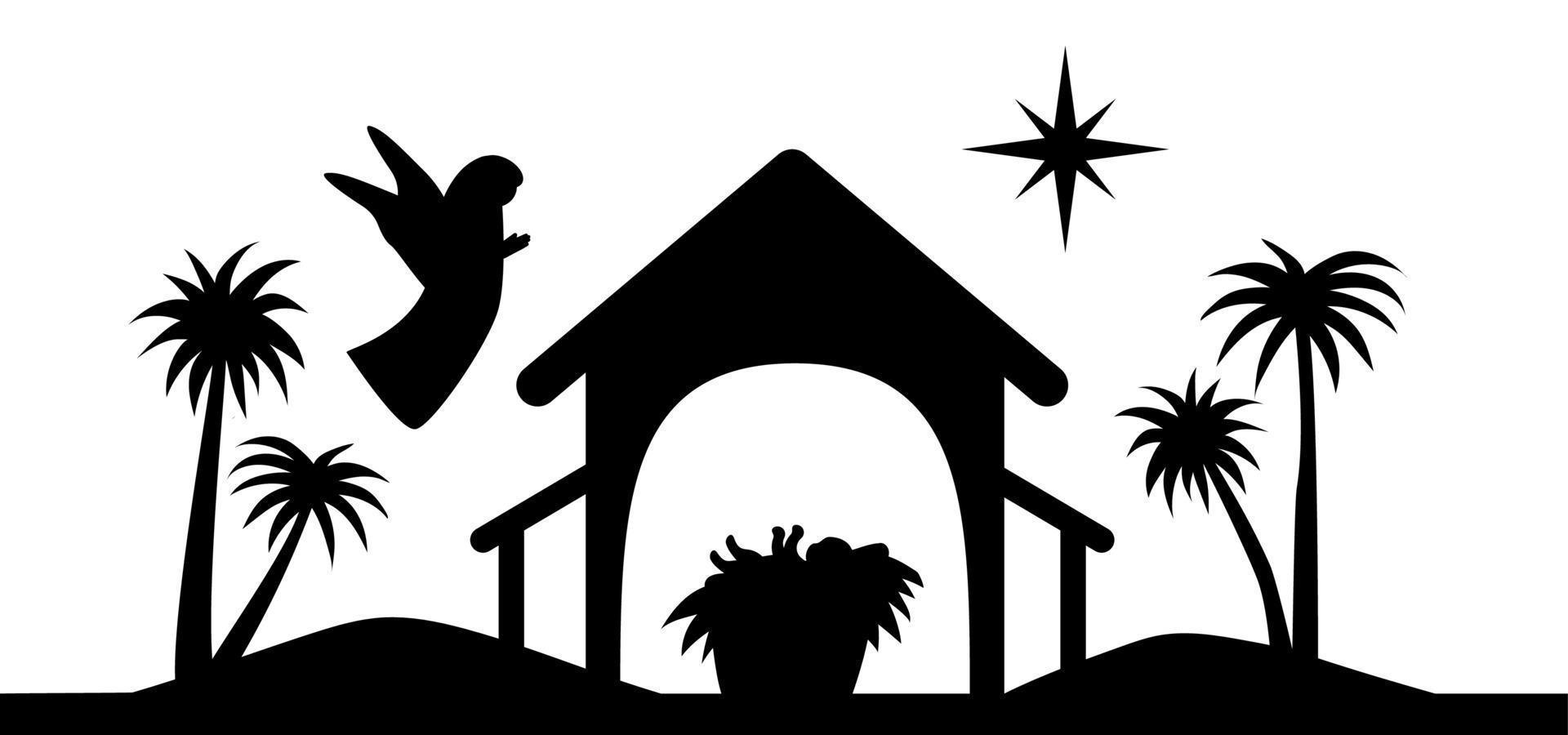 heilige nacht van geboorte van kind jezus christus silhouet scène uit religie christendom kerststal. bijbelse religieuze geschiedenis van katholieken. gesneden voor scrapbooking en afdrukken. vectorillustratie. vector