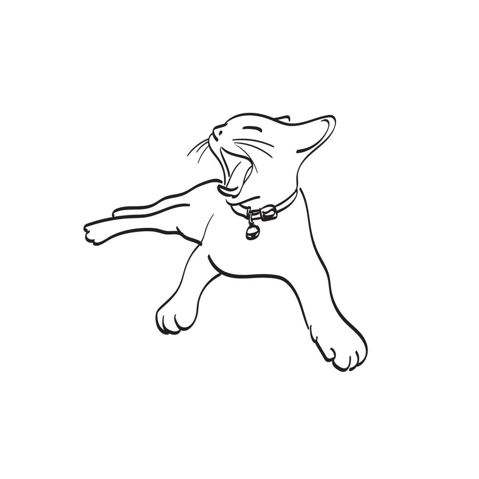 gapende kat illustratie vector hand getekend geïsoleerd op een witte achtergrond lijntekeningen.