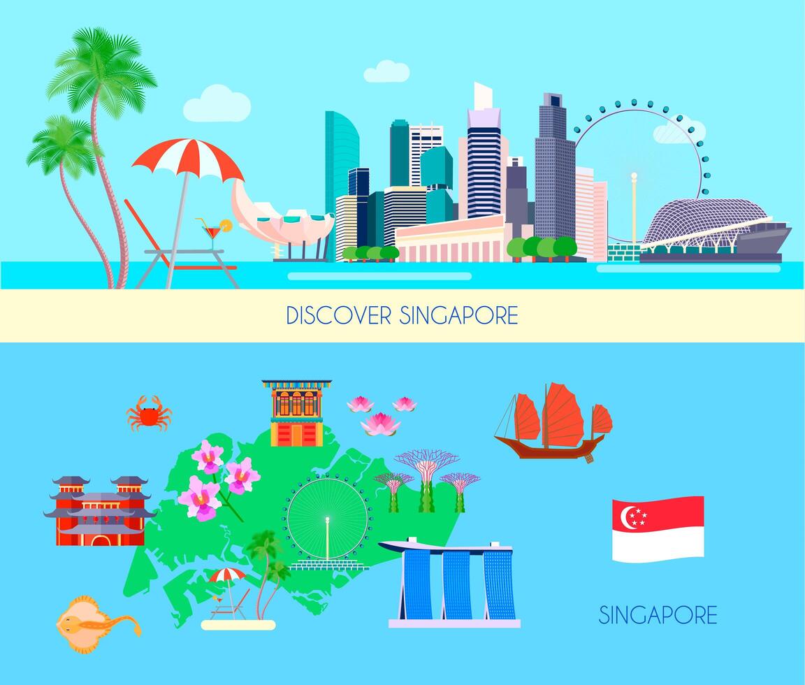 Gekleurde Singapore Cultuur Banner Set vector