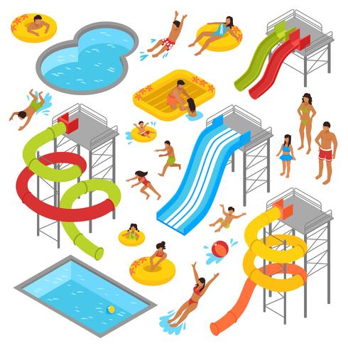 Aqua Park isometrische Icons Set vector