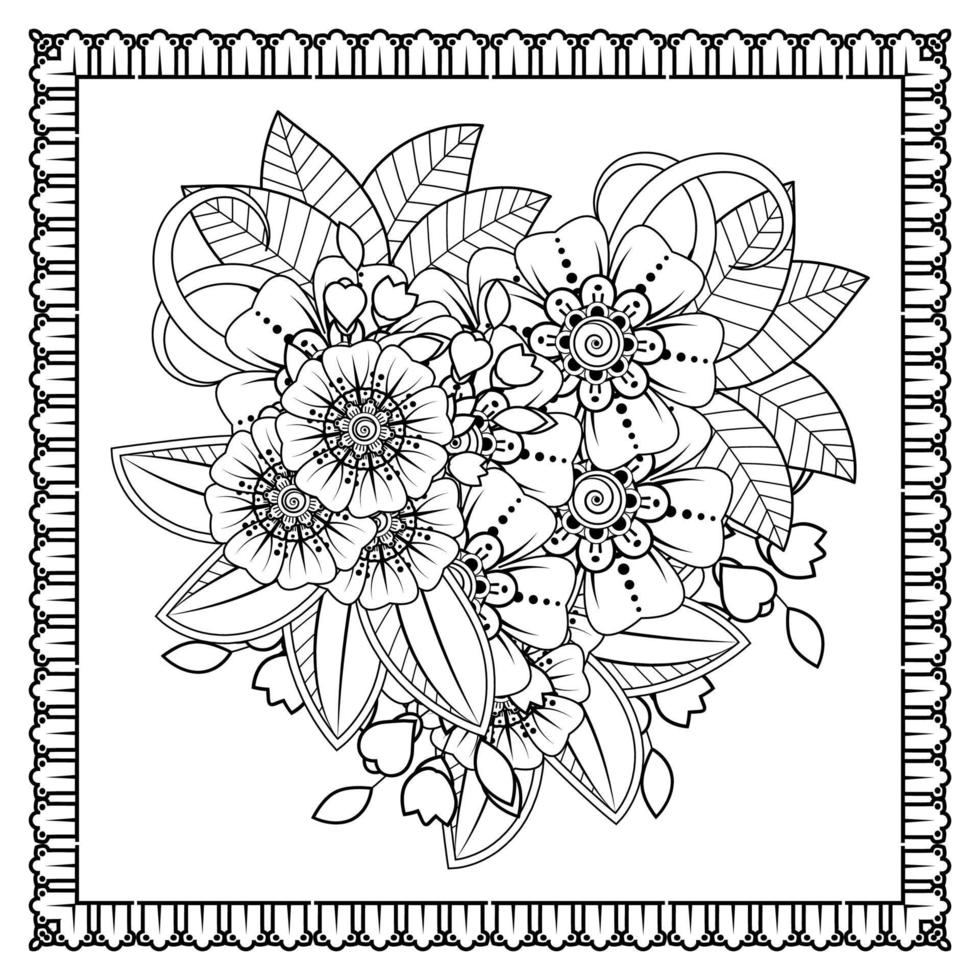 mehndi bloem voor henna, mehndi, tatoeage, decoratie. decoratief ornament in etnische oosterse stijl, doodle ornament, schets hand tekenen. kleurboek pagina. vector