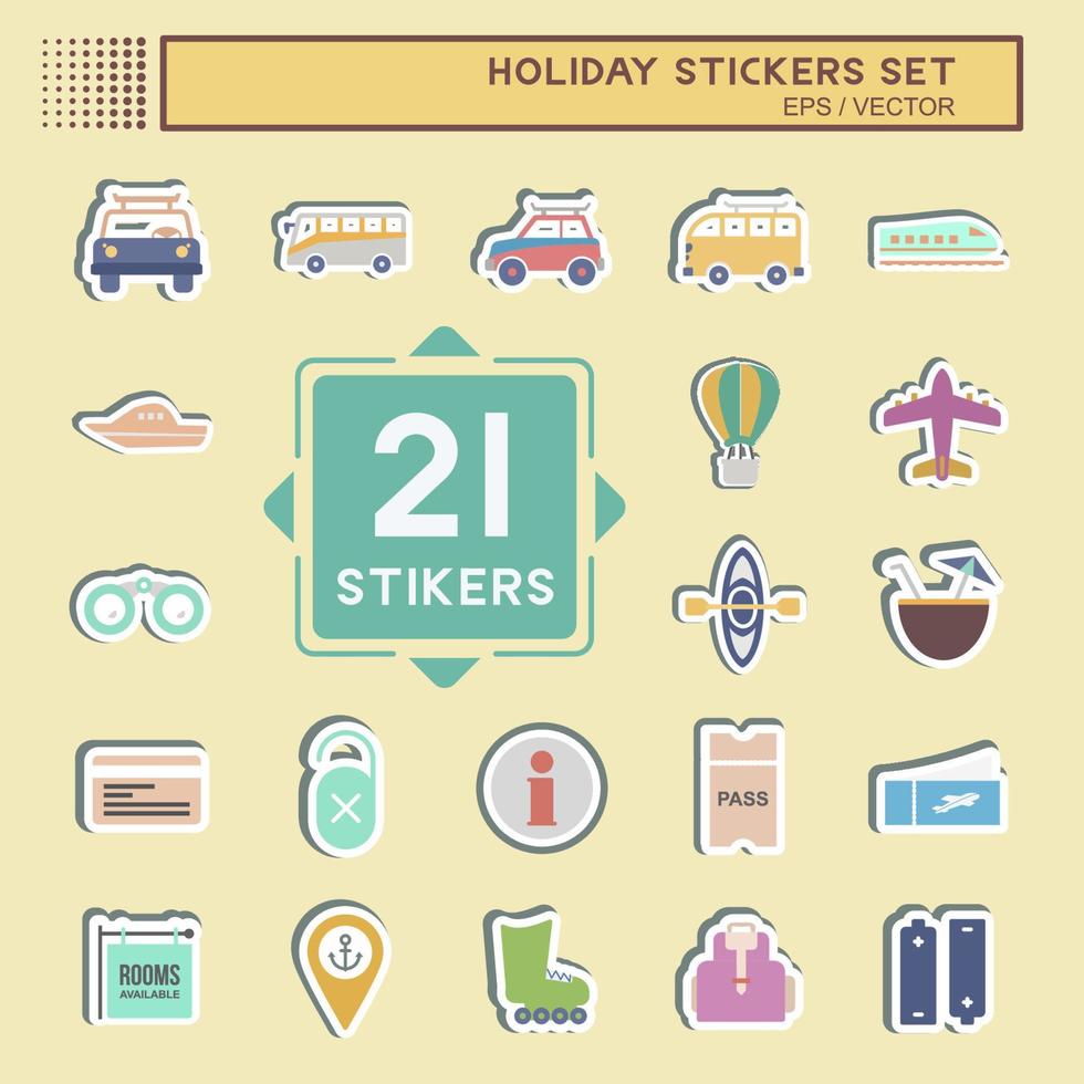 sticker set vakantie - eenvoudige illustratie, bewerkbare lijn, ontwerpsjabloon vector, goed voor prints, posters, advertenties, aankondigingen, info graphics, enz. vector