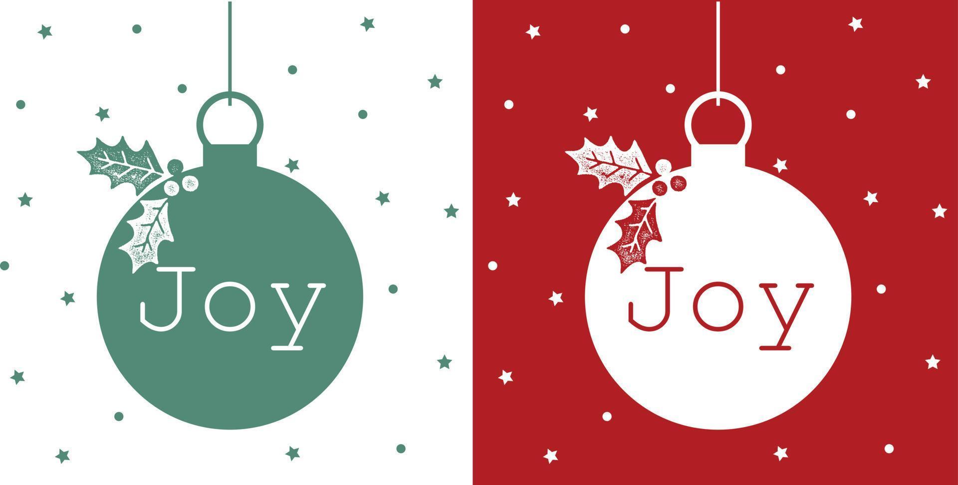 vreugde in decoratie kerstbal met hollies plaatsing pictogram ontwerp vector, voor kerstkaart, print, decoratie, scrapbooking, uitnodiging, stencil, sticker, behang, cadeauverpakking l vector