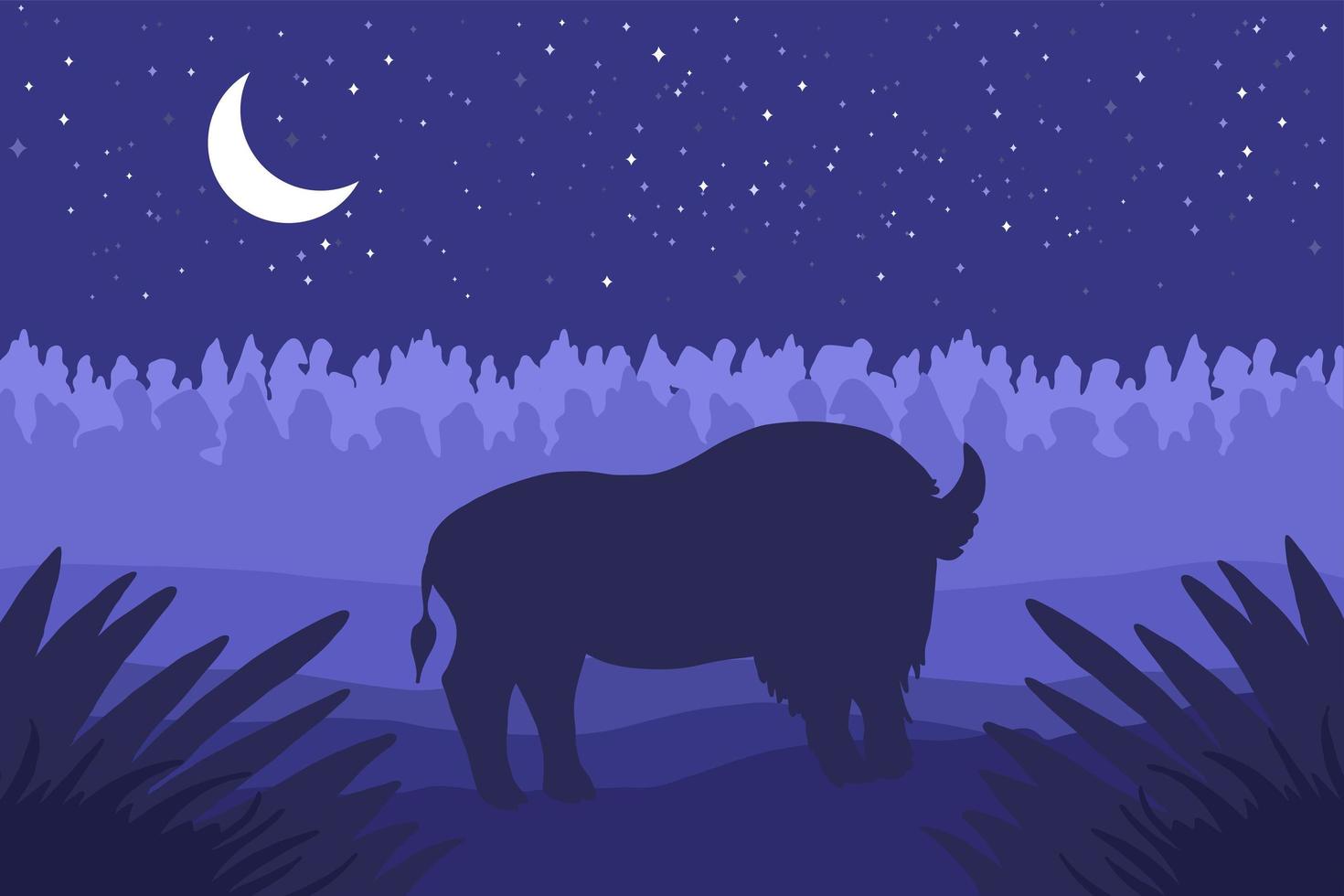 landschap met wilde bizon op veld vector